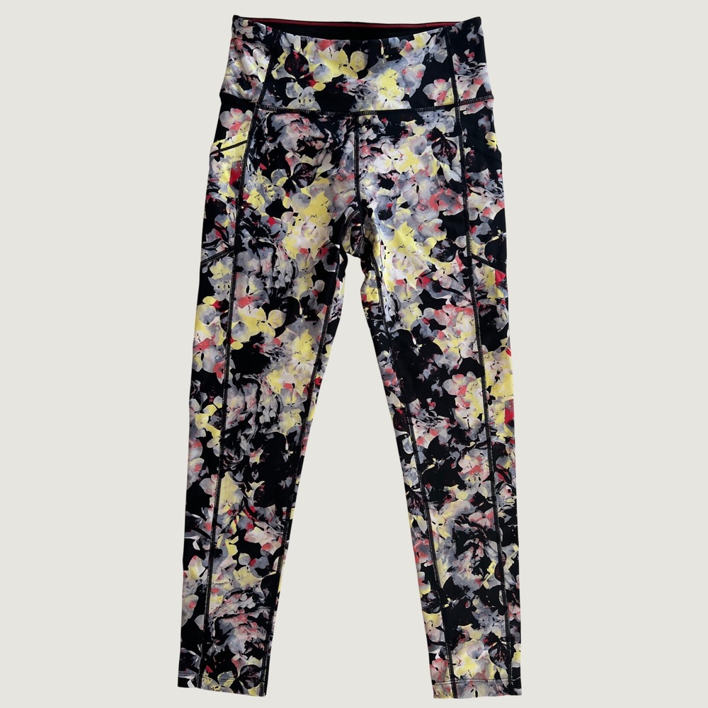 Calvin‎ Klein Performance Floral Leggings Black Yellow Pink High Rise Small